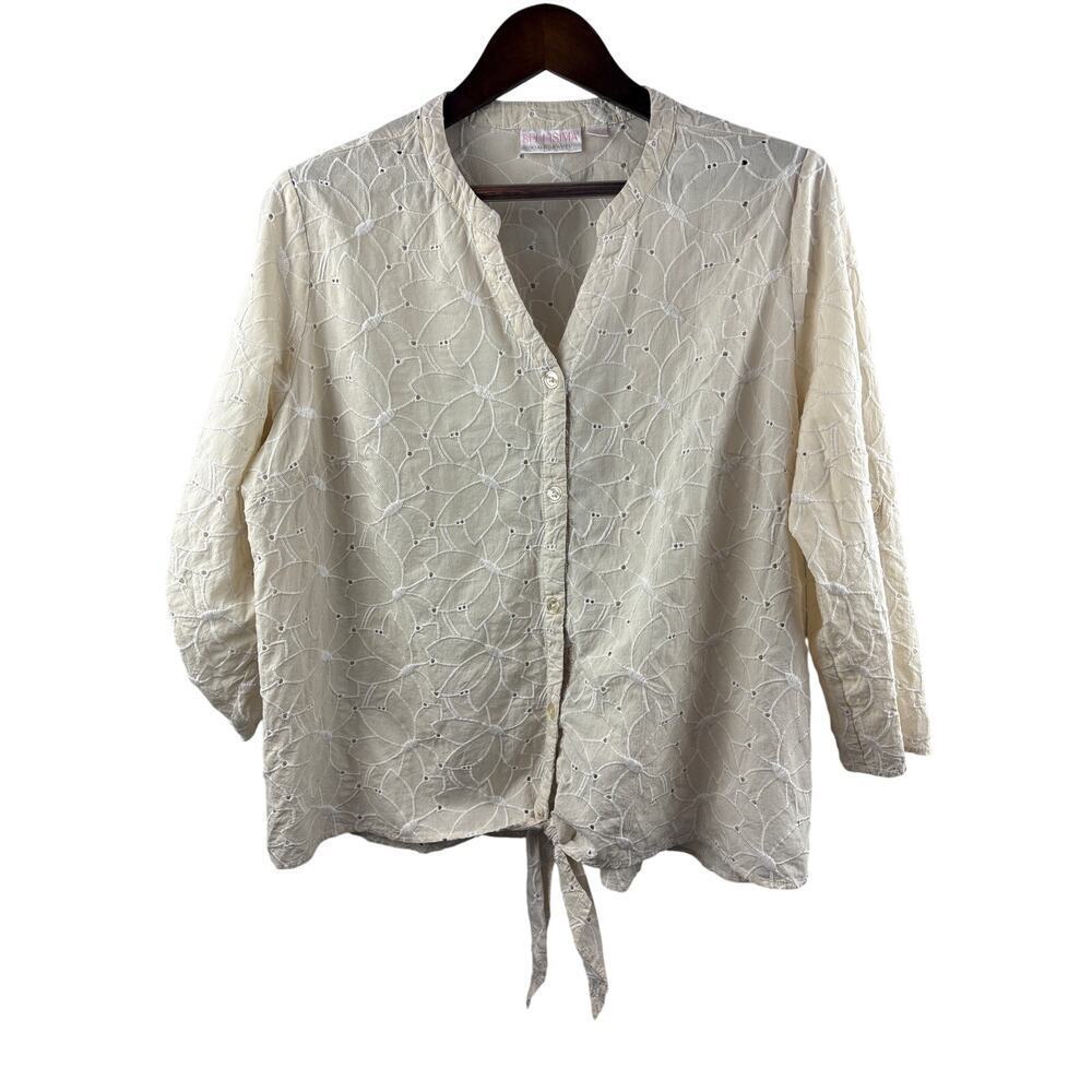 Women’s Bellisima by Kim Gravel XL Cream Button Up Blouse w/ Floral Design